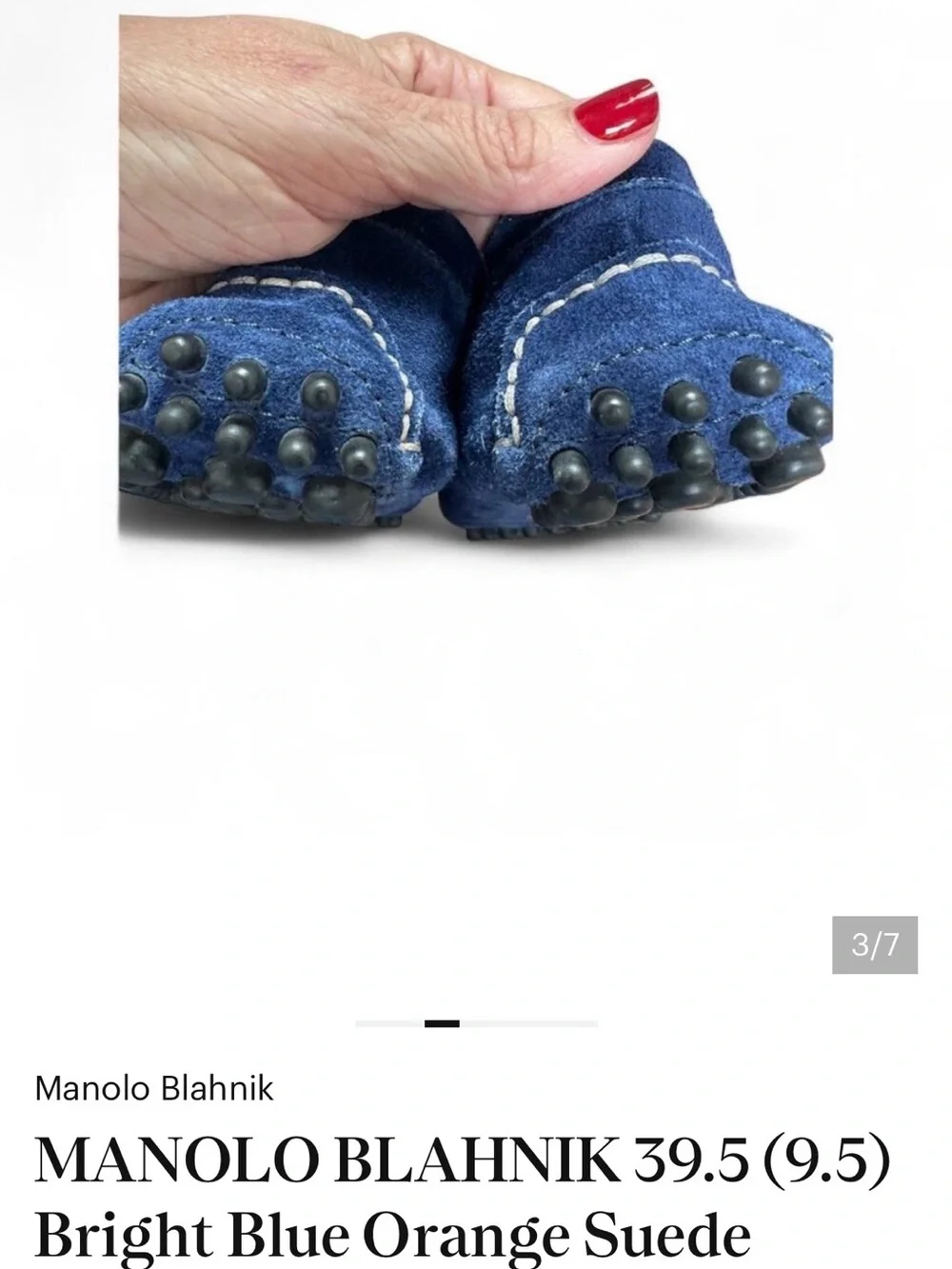 MANOLO BLAHNIK 39.5 (9.5) Bright Blue Orange Suede Roadster Driving Moccasin - Picture 3 of 7
